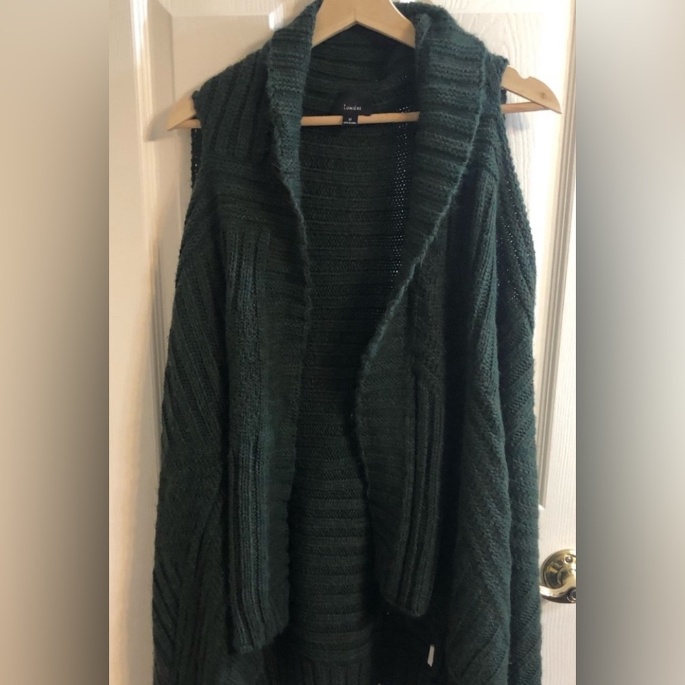 Green sweater vest cardigan.
